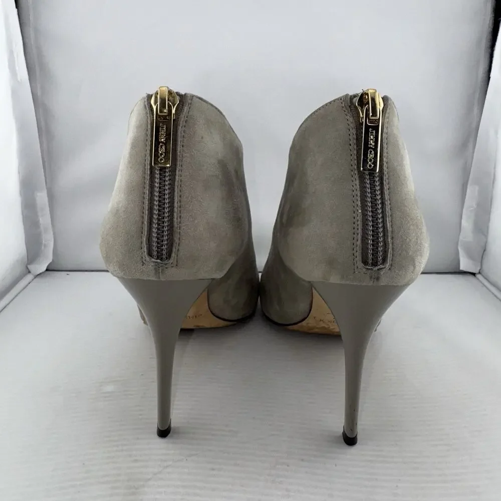 Jimmy Choo Taupe Suede Ankle Booties 37.5 (7.5US) High Heel Stiletto Zip Italy